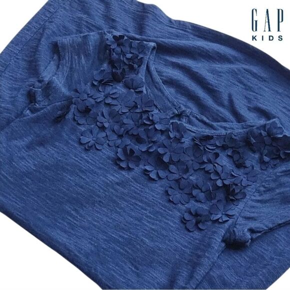 GAP Other - GAP Kid's Girls Blue Jersey Dress Short Sleeve with Flowers 3D Size Large